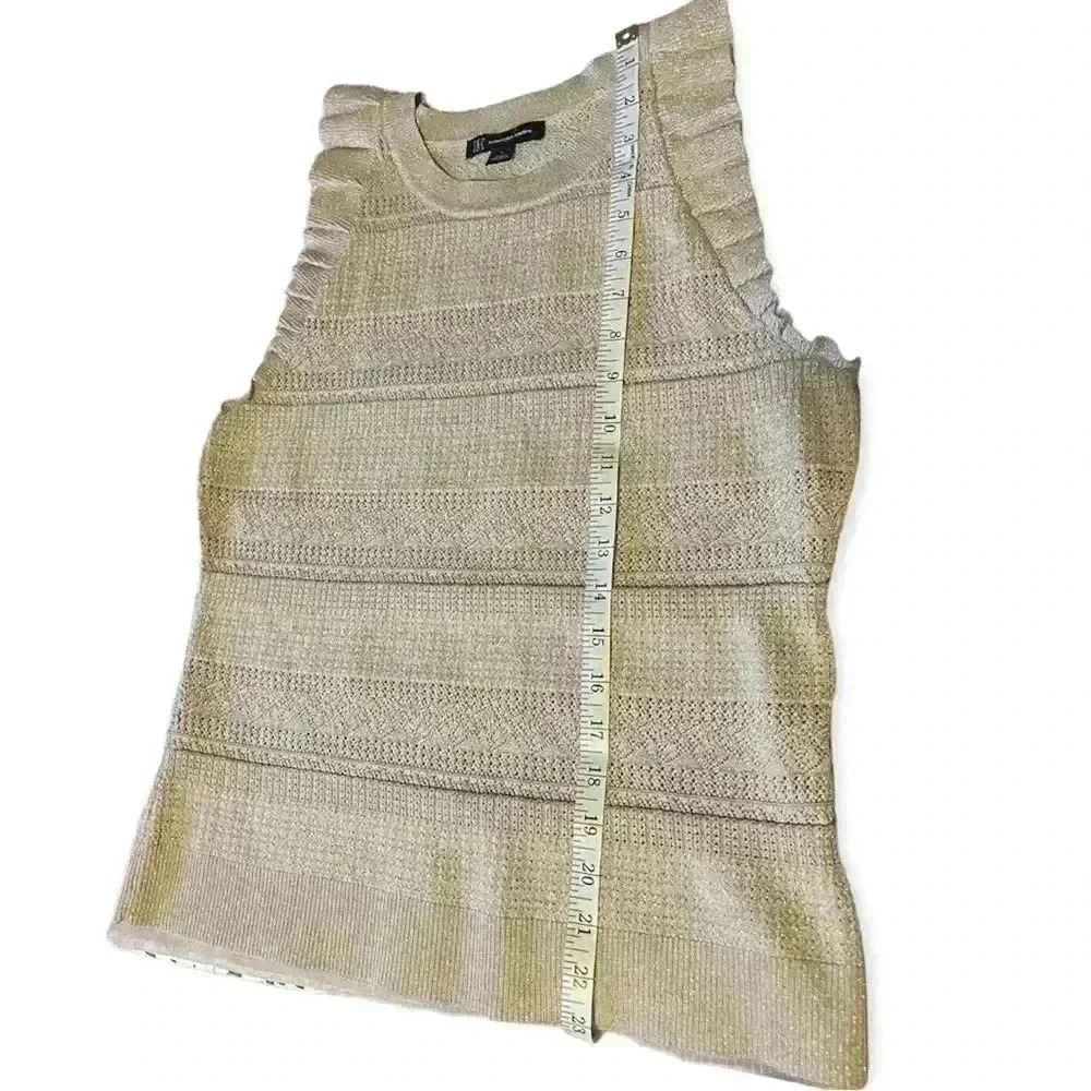 INC metallic gold flutter sleeves knit shell top women’s size large - Picture 10 of 11